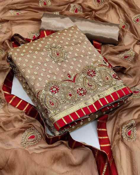 Women Zardosi Embroidered 3-Piece Dress Material Price in India