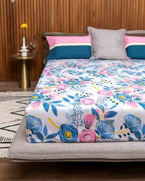 urban space 144 TC Floral Print Cotton Double Bedsheet with Pillow Covers-picture-14