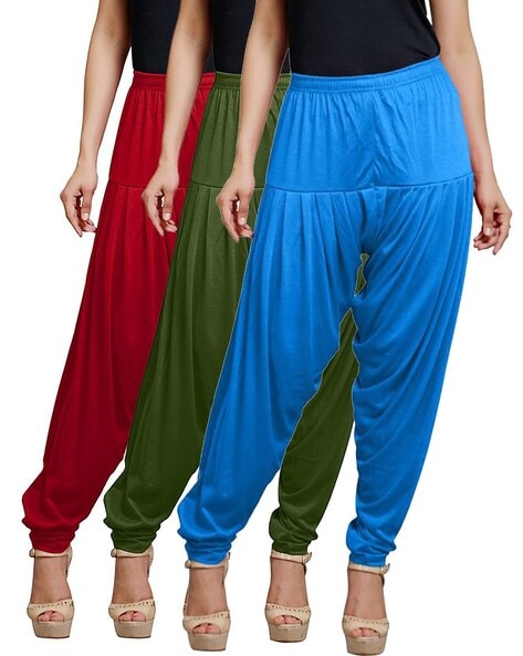Pack of 3 Women Patialas with Elasticated Waist Price in India