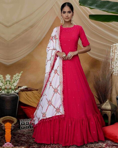 South Indian Traditional Wear Ethnic Glamorous Women Gown Anarkali Frock  Suit | eBay