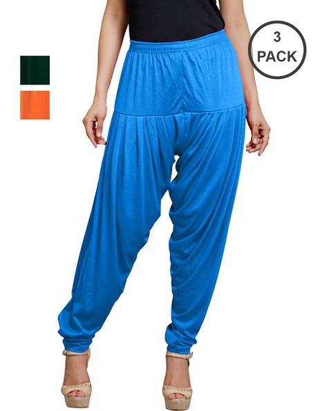 Pack of 3 Women Patiala Pants with Elasticated Waist Price in India