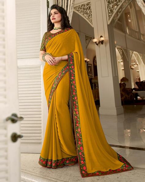 Golden Floral Digital Printed Pure Silk Saree