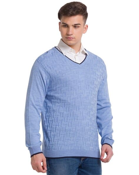 Jeans Mens Light Blue V Neck Sweater Marled Blue Mens Lambswool V