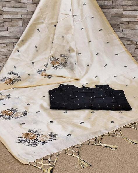 Brown Digital Printed Art Silk Saree With Tassels