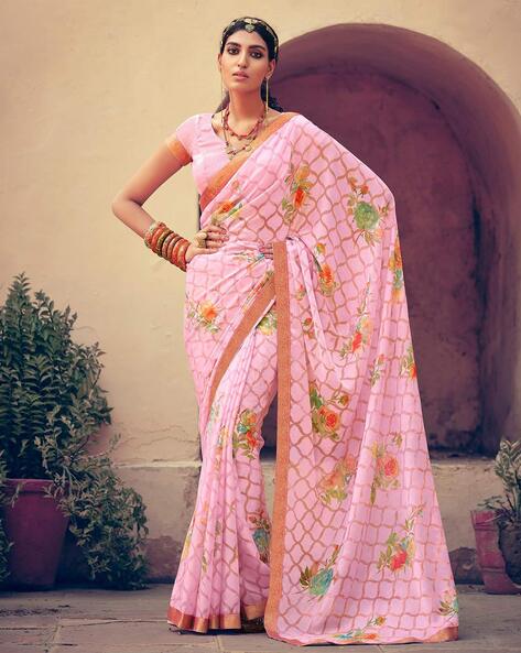 Buy Sitanjali Floral Print Bollywood Chiffon Cream Sarees Online @ Best  Price In India | Flipkart.com