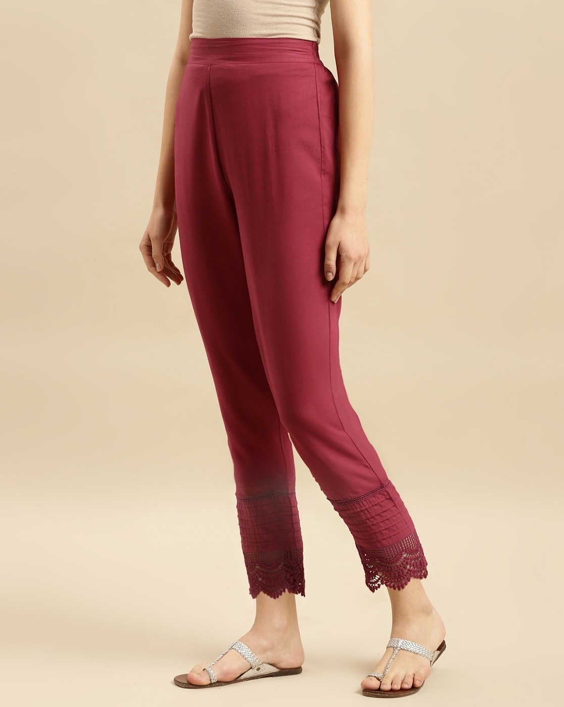 Maroon Cotton Trouser For Women | Solid Regular Fit | सादा /SAADAA