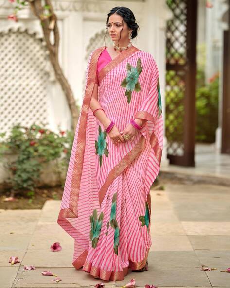 Gorgeous Pink & Orange Coloured Casual Wear Printed Moss Georgette Saree,  Sarees, Ladies Saree, Women Sarees, इंडियन साड़ी - Maia Nava, Bengaluru |  ID: 2851809029597