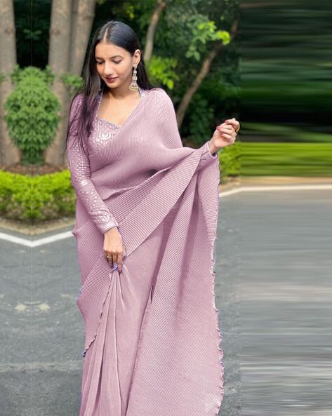 Light Pink Printed Georgette Saree