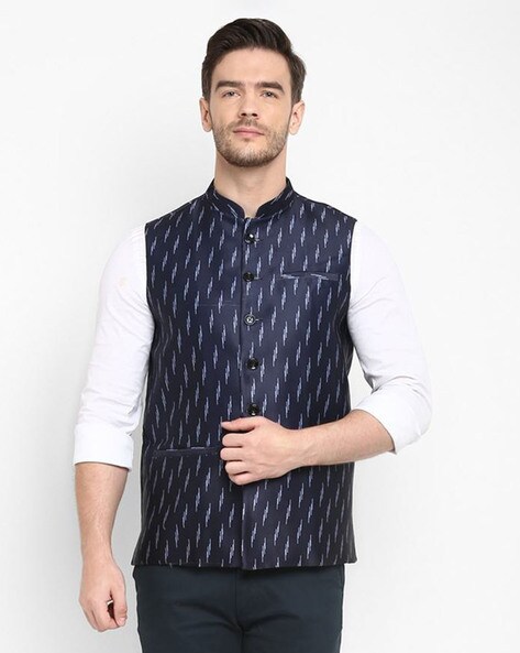 Blue Textured Nehru Jacket