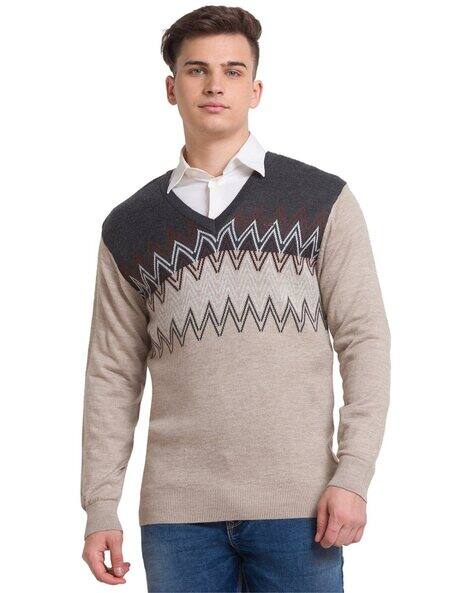 Colorplus Men Colourblock Regular Fit V-Neck Pullover