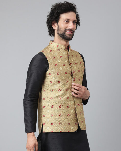 Khaki clearance nehru jacket