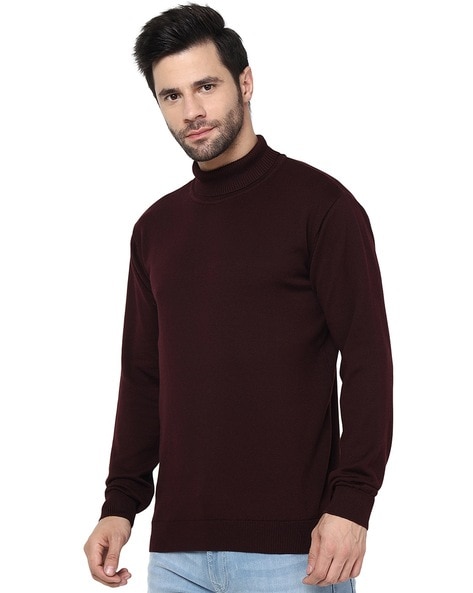 Men Turtleneck Slim Fit T-Shirt with Ribbed Hem