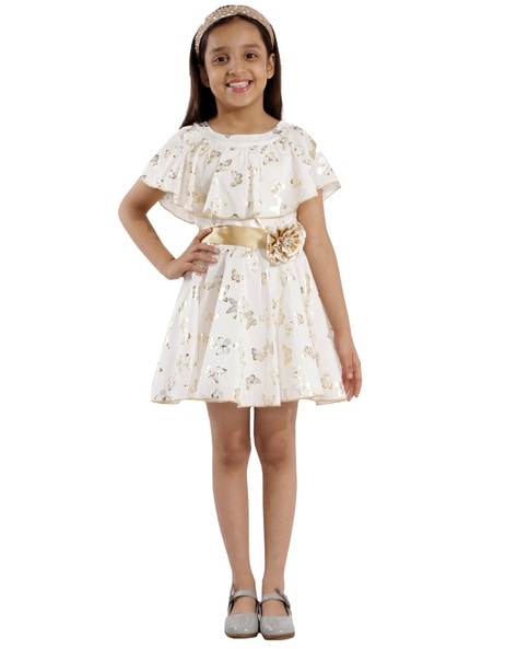 Kids Dresses: Girls White And Blue Dress | Perfect Panache