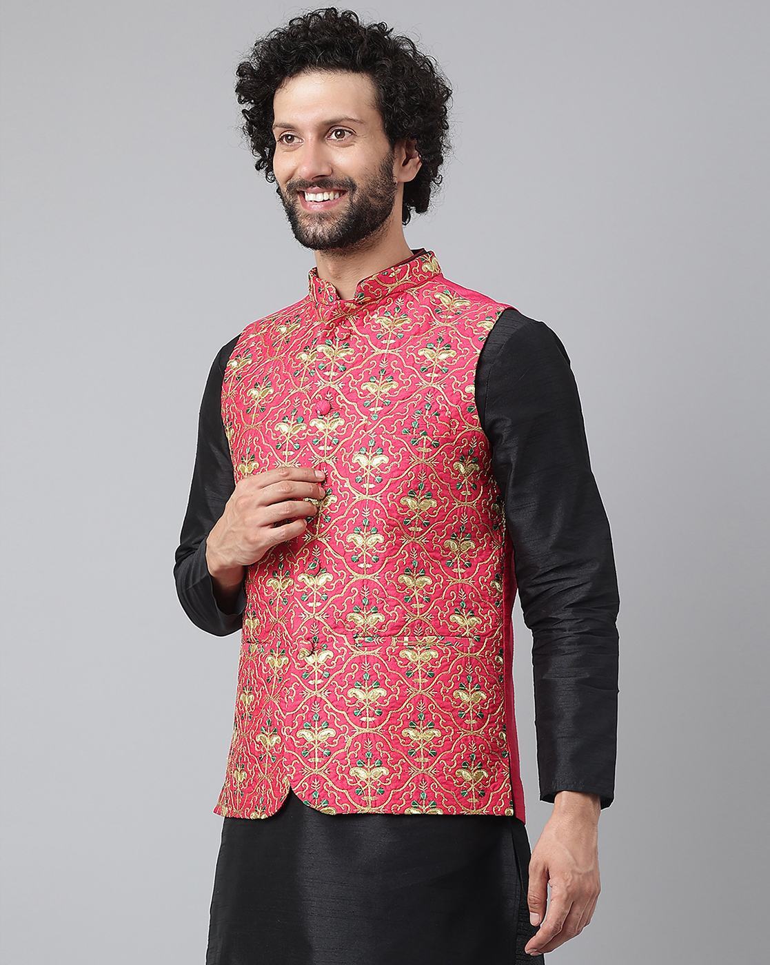 Gold Color Modi Nehru Jacket For Men with Embossed buttas | Jacket for  Kurta | Gift For Him | Wedding Jackets for Kurta | Waistcoat For Men – Kaash