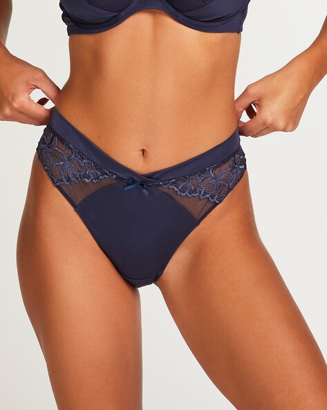 Buy Hunkemoller Invisible Lace Back Thong, Blue Color Women