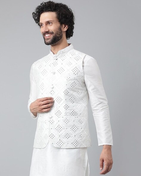 Men's White Color Nehru Jacket With Kurta Pant Set - Hilo Design in 2023 |  Aza fashion, Tie dye, Types of sleeves