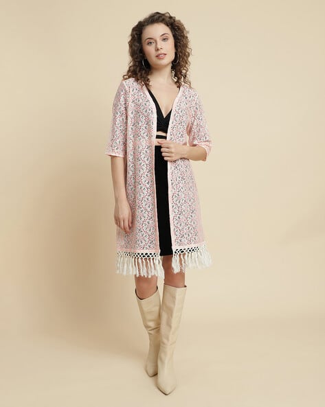 Women Floral Print Longline Shrug