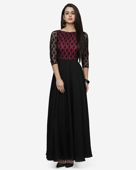 Buy BLACK LACE-UP SLIT MAXI DRESS for Women Online in India