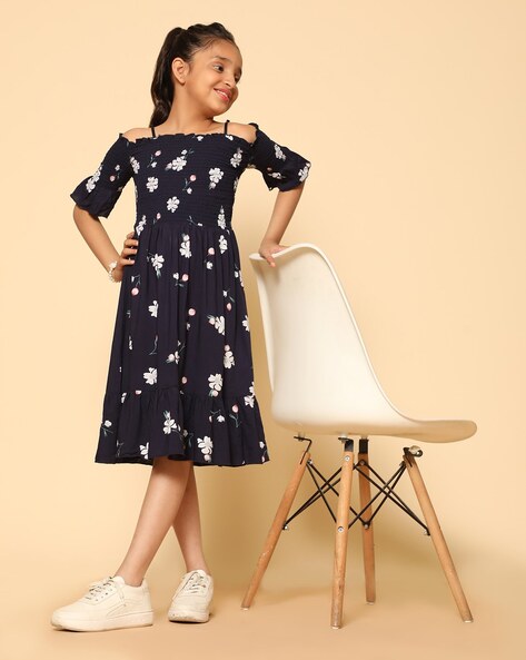 Girls Floral Print Fit & Flare Dress