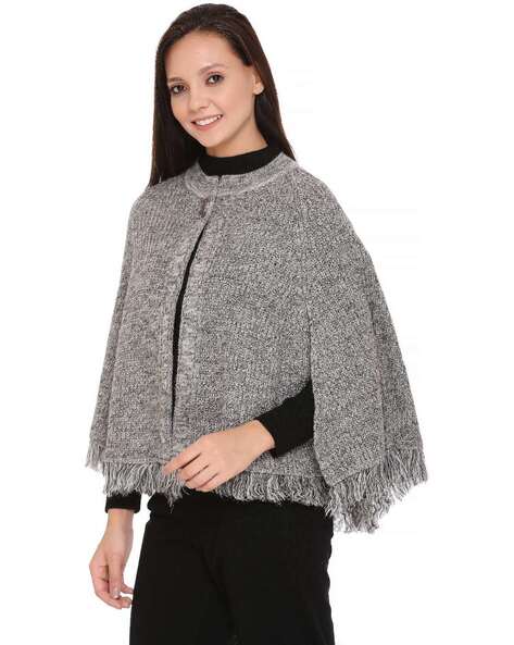 Women Self-Design Poncho with Fringes Price in India