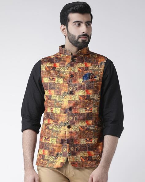 Buy KISAH Men's Ethnic Wear Regular Fit Embellished Cotton Navy Blue Nehru  Jacket (S) at Amazon.in