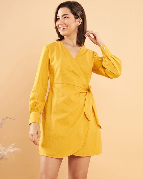 Mustard silk wrap on sale dress