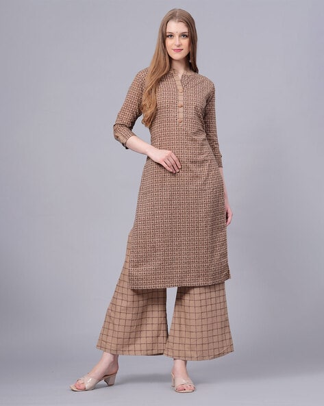 Floral Print Straight Kurta with Palazzos Price in India