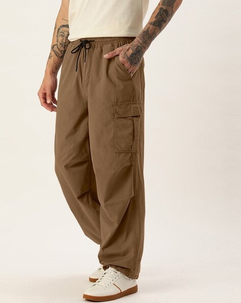 Men Loose Cargo Pants Combat Baggy Trouser Elastic Waist Fishing Work Army  Green | eBay