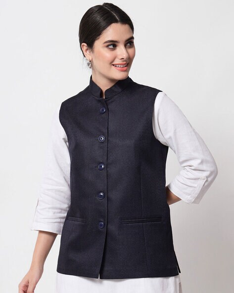 Buy Vastraa Fusion Womens Pure Wool Nehru Jacket For Women(Blue M) Online  at Best Prices in India - JioMart.