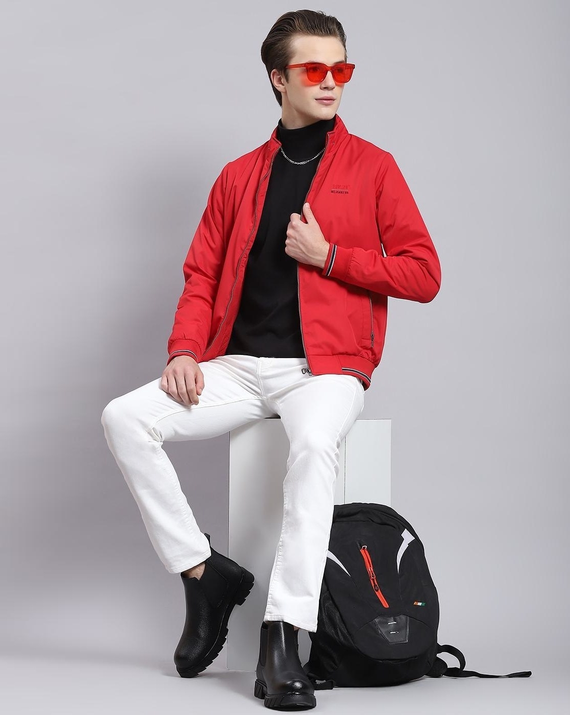 Red bomber jacket outfit on sale men