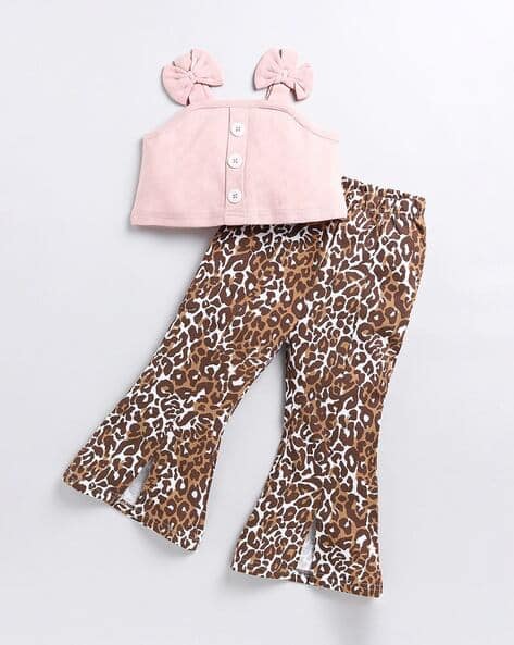 Animal Print Pants Crop Top Sets