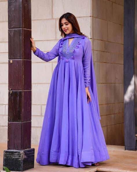 Purple Long Gown Dress With Dupatta Precious Purple Color Ruffle