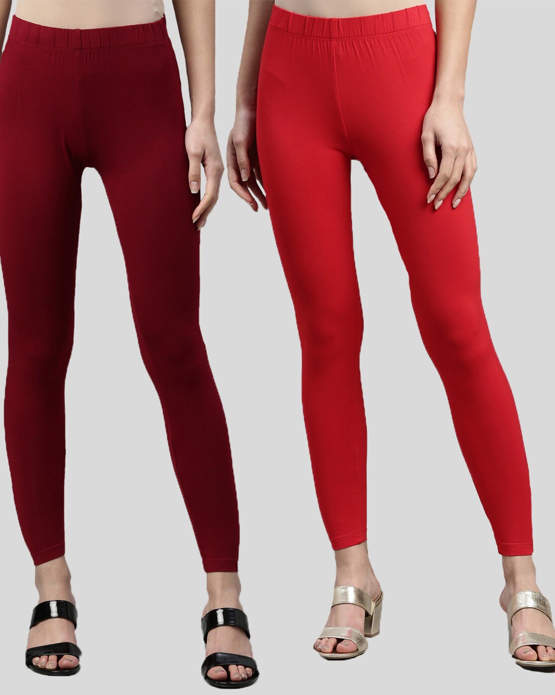 Buy Go Colors Women Solid Dark Maroon Slim Fit Ankle Length Leggings - Tall  Online