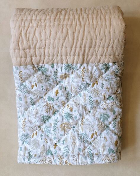 White and 2024 teal flower baby quilt