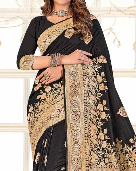 Buy Black Banarasi Art Silk Saree Indian Wedding Saree With Blouse Black  and Gold Saree Black Blouse Designer Saree Sarees USA Sari Online in India  - Etsy | Black blouse designs, Saree