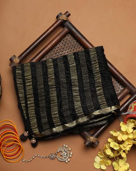 Women Crinkled Dupatta with Tassels Price in India