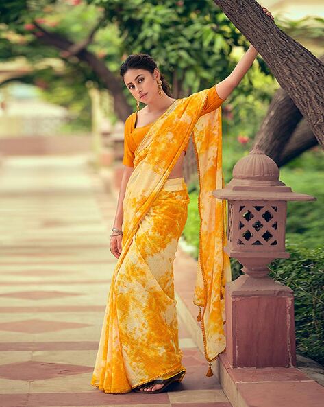 Buy Apricot Blush Tie Dye Pure Chiffon Saree online in India at Best Price  | Aachho – USA Aachho