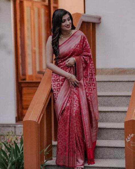 Pinkish Red Saree for Women Inspired Sarees. Patola Party Wear Saree.  Indian Ethnic Traditional Sari. - Etsy Finland