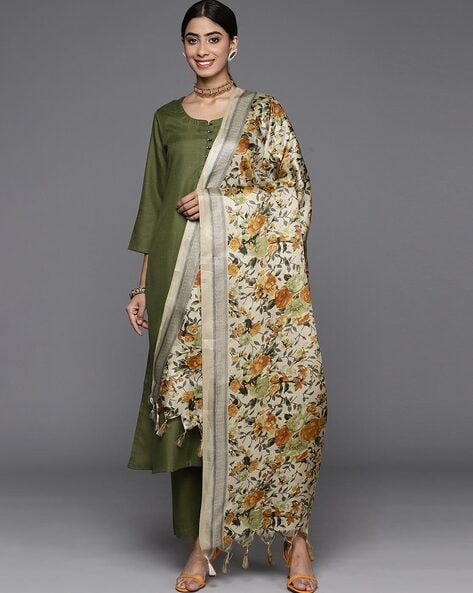 Women Straight Kurta with Pants & Floral Print Dupatta Price in India