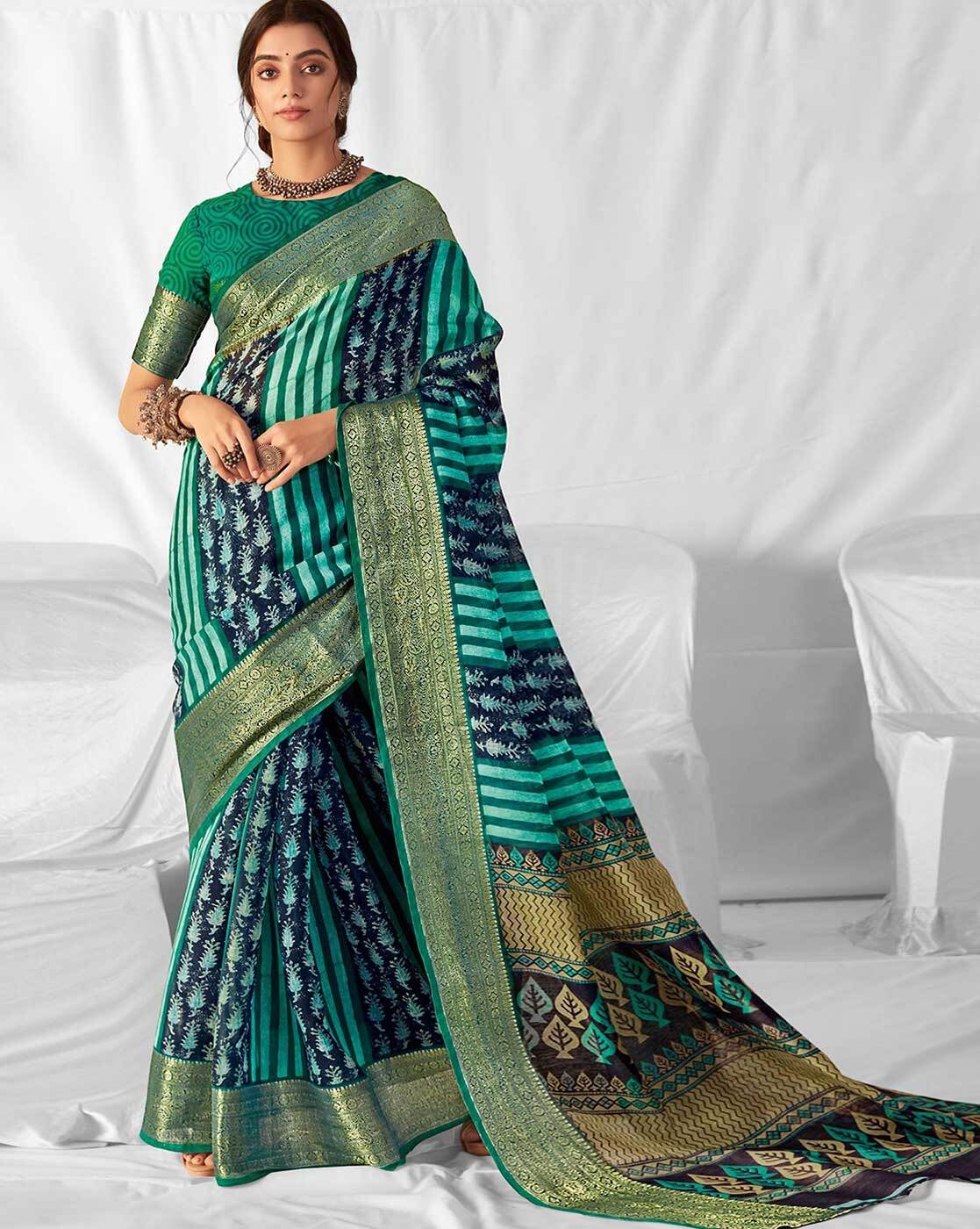 Buy Sky Blue Light Green Sarees for Women by Desh Bidesh Online | Ajio.com