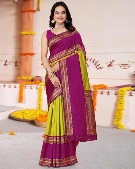 Mustard Yellow and Purple color soft silk kanchipuram sarees with zari  border saree design -KASS0000180