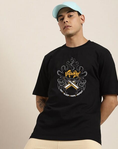Men Graphic Print Oversized Fit Round-Neck T-Shirt