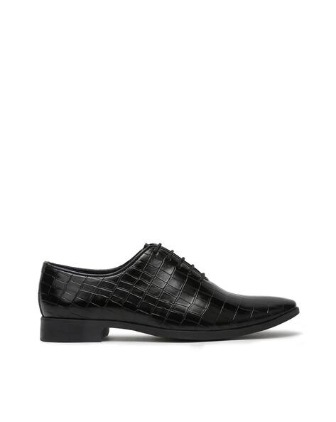 KOSHER Men Croc-Embossed Formal Derby Shoes