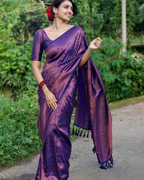 Violet Pattu Silk Saree - Kala Kunj Saree Vatika