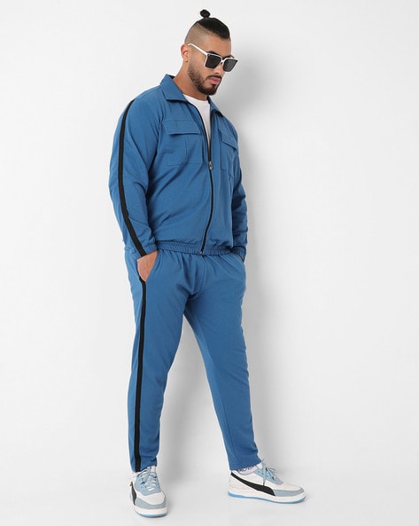 Men Regular Fit Zip Front Tracksuit Set