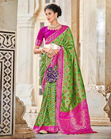 Patola Printed Art Silk Saree in Off White : SKGA1217