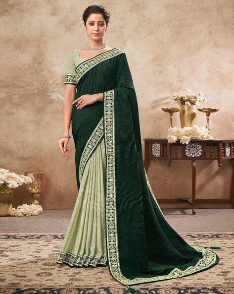 The Allure of Dark Green Banarasi Copper Zari Woven Silk Sarees – YNF