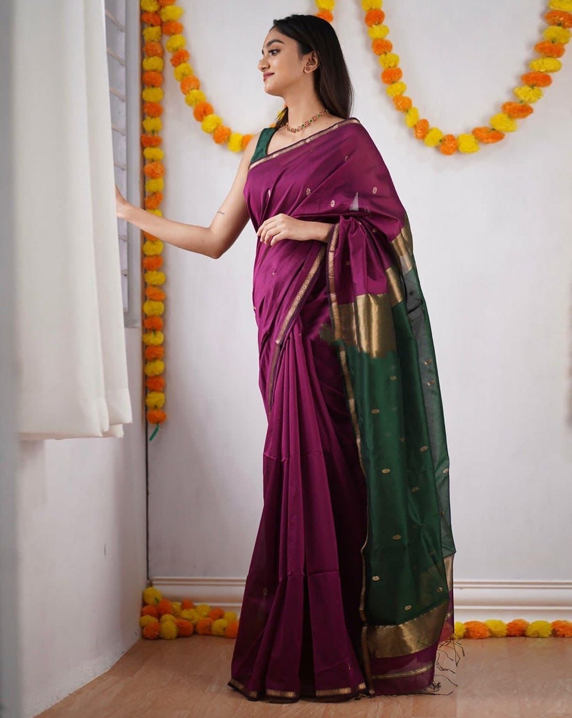 Silk Saree with blouse in Sea green colour 1461