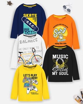trampoline Pack of 5 Typographic Print Crew-Neck T-Shirts-picture-44