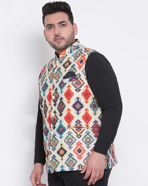 Buy Multicolor Art Silk Printed Nehru Jacket Online at Best Price | Cbazaar